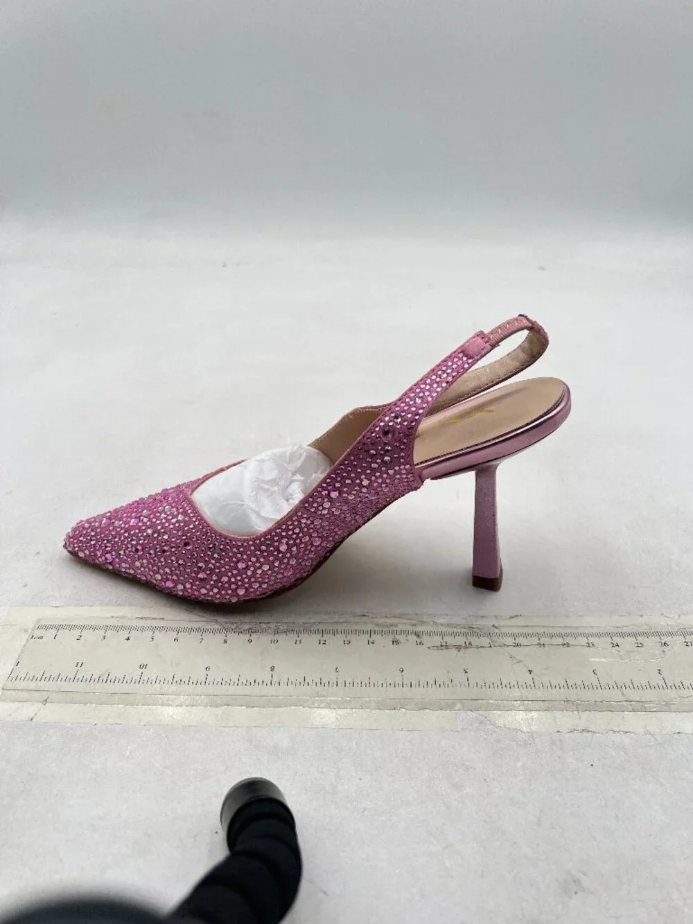 XYD Pink Sparkly Rhinestones Slingback Sandals Pointy Toe Pull On High Heel Pump
